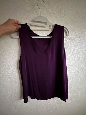 Quince Deep Plum V-Neck Sleeveless Tank Top